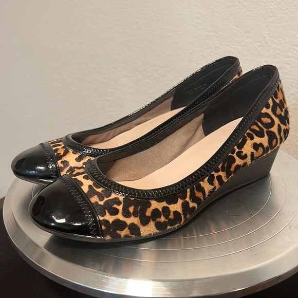 Cole Haan Shoes - COLE HAAN Elsie Calf Hair Cap Toe Leopard Print Patent Leather Wedges 🐆